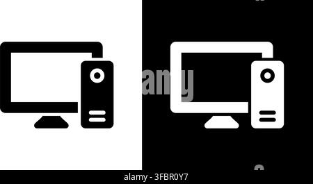Ordinateur de bureau avec icône solide de moniteur. Symbole de l'informatique personnelle, de la technologie et de l'espace de travail numérique. Équipement de bureau et solutions informatiques Illustration de Vecteur