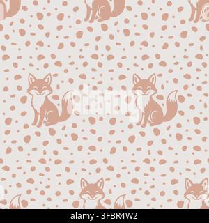 Motif sans couture avec des personnages de renards souriants et des éléments de fond décoratifs. Illustration de Vecteur