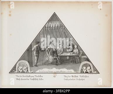 Un groupe de personnes rassemblées autour d'une table sous une structure semblable à une tente près du Kapellbrücke, un pont couvert à Lucerne, en Suisse, dans une gravure de 1828. Banque D'Images