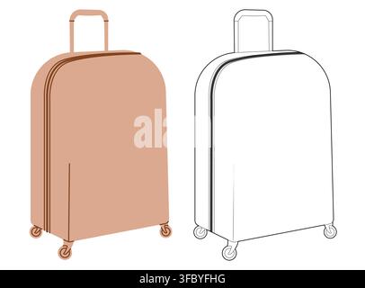 Trolley Suitcase case case Sac à roulettes silhouette. Illustration technique accessoire de mode. Vector satchel vue avant 3-4 pour hommes, femmes, style unisexe, sac à main plat maquette CAD esquisse contour isolé Illustration de Vecteur