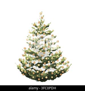 Arbre de Noël vert dessiné à la main. Illustration aquarellée Banque D'Images