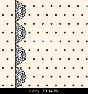 Ce motif vintage sans couture à pois présente un ornement en dentelle noire sur un fond beige Illustration de Vecteur