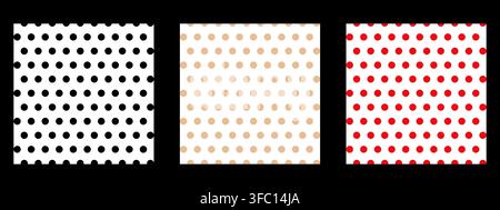 Collection de motifs sans couture à pois noirs, beiges et rouges sur fond blanc avec des cercles géométriques simples pour papier peint, tissu d'emballage un Illustration de Vecteur