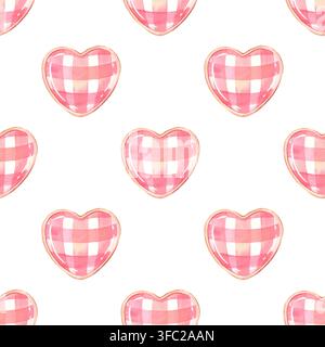 Motif sans couture avec de charmants cœurs en vichy rose. Aquarelle peinte à la main sur blanc pour textiles, papiers peints, décoration intérieure, papeterie, emballages Banque D'Images