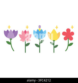 Illustration vectorielle de fleurs colorées en pleine floraison avec des accents étincelants, représentant la nature, la croissance et l'éveil du printemps Illustration de Vecteur