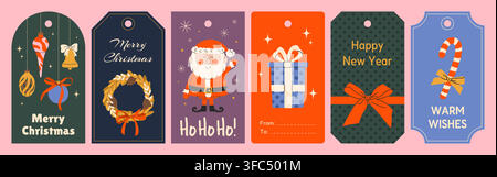 Collection festive d'étiquettes cadeaux de Noël. Illustration de Vecteur