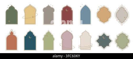 Cadres de bordure arabes, persans et turcs, portes islamiques du Ramadan et formes d'arc de fenêtre du Moyen-Orient. Formes islamiques ou éléments de conception de motifs d'arc indien et ornements des cadres de fenêtre des mosquées arabes Illustration de Vecteur