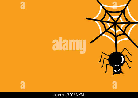 Fond d'Halloween orange effrayant avec des détails de toile d'araignée et espace de copie pour affiches, invitations, bannières de fête, promotions et réseaux sociaux. Illustration de Vecteur