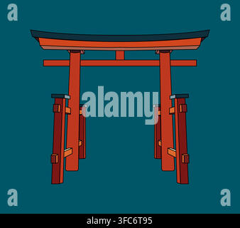Porte Torii sur fond sombre. Entrée du temple japonais. Vue d'architecture ancienne. Voyage au Japon. Objet isolé. Illustration vectorielle Illustration de Vecteur