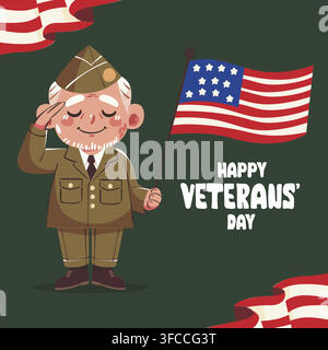 Illustration vectorielle d'un soldat saluant pour la Fête des Vétérans heureuse Illustration de Vecteur