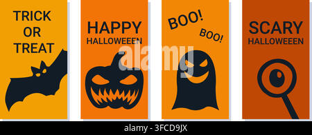 Bannières sur le thème d’Halloween avec des silhouettes simples et des étiquettes de médias sociaux. Couleurs orange. Illustration vectorielle Illustration de Vecteur