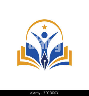 Académie d'Éducation Moderne Livre Ouvert Plume Étoile Élève Logo Illustration de Vecteur