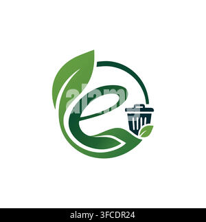Poubelle de recyclage éco-responsable avec lettre E, logo moderne pour un environnement propre Illustration de Vecteur