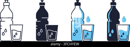 Bouteille d'eau versant de l'eau dans un verre pour des concepts d'hydratation et de rafraîchissement. Illustration de Vecteur