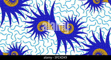 Fond de motif de tissu africain sans couture, design africain bleu et blanc floral, style texture bohème, tissu Chitenge en cire hollandaise Illustration de Vecteur
