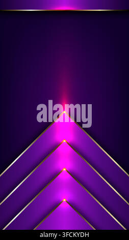 Fond luxueux en chevron violet et or avec des flèches néon lumineuses indiquant une croissance ascendante, une performance et une abstraction géométrique futuriste dynamique Illustration de Vecteur