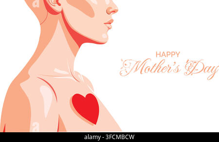 Illustration artistique pour la fête des mères avec des tons doux de pêche et de rose, un symbole de cœur et un texte élégant exprimant l'amour, le soin et l'appréciation pour les mères Illustration de Vecteur