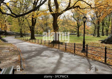 Chemin sinueux paisible dans le Central Park pendant l'automne Banque D'Images