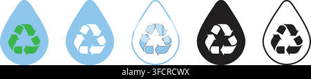 Symbole de recyclage avec goutte d'eau, ensemble d'icônes de recyclage de l'eau pour la conservation et la durabilité Illustration de Vecteur