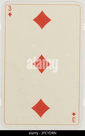 Une gravure de 1900 de la carte de trois de carrés, tirée du jeu de portraits fantaisie de style allemand « Baronesse ». Banque D'Images