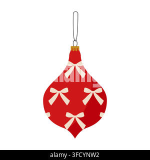 Ornement de Noël en forme de goutte rouge avec motif de nœud vectoriel décoration de vacances isolée Illustration de Vecteur
