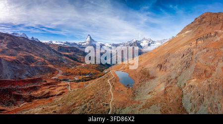 Zermatt, Suisse avec le Cervin et le lac Stellisee. Banque D'Images