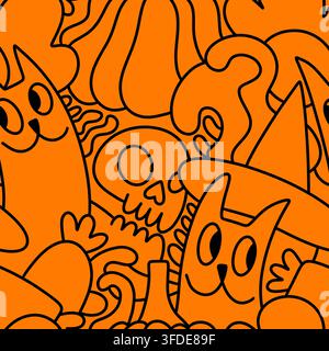 Motif chats sans couture animaux d'Halloween pour papier d'emballage et tissus et linge de maison et vêtements pour enfants imprimés Banque D'Images