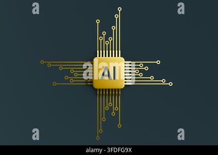 Microchip de processeur IA sur un fond de circuit imprimé, représentant la puissance de calcul, la technologie intelligente et l'innovation Banque D'Images