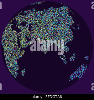 Fauvisme fleur ultraviolette Mouvement artistique de l'Asie du Sud carte du monde avec points et traits à travers les mouvements artistiques du Bauhaus au Glitch pour une art mural moderne Illustration de Vecteur