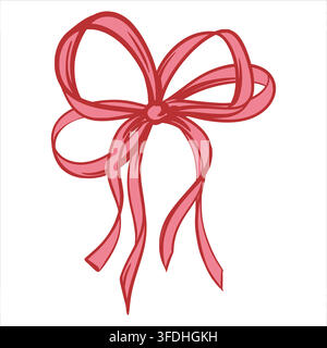 Un nœud ludique à quatre boucles. Illustration vectorielle dans le style Coquette. Une décoration lumineuse et féminine faite d’un ruban étroit pour une robe ou un chapeau. Une illustration frappante et laconique. Illustration de Vecteur