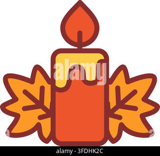 Bougie d'automne orange avec décorations de feuilles tombantes et lueur chaude Illustration de Vecteur