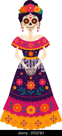 Femme squelette du Jour des Morts. Catrina La Calavera. Jour des Morts Illustration de Vecteur
