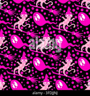 Motif chats sans couture animaux d'Halloween pour papier d'emballage et tissus et linge de maison et vêtements pour enfants imprimés Banque D'Images