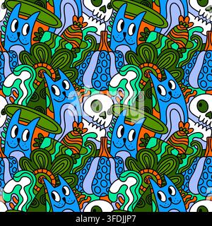 Motif chats sans couture animaux d'Halloween pour papier d'emballage et tissus et linge de maison et vêtements pour enfants imprimés Banque D'Images