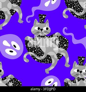 Motif chats sans couture animaux d'Halloween pour papier d'emballage et tissus et linge de maison et vêtements pour enfants imprimés Banque D'Images
