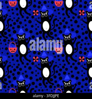 Motif chats sans couture animaux d'Halloween pour papier d'emballage et tissus et linge de maison et vêtements pour enfants imprimés Banque D'Images