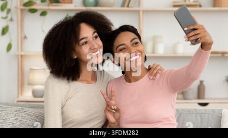 Selfie de copines pour les réseaux sociaux et blog pendant le coronavirus Banque D'Images