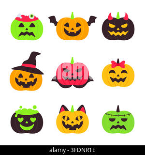 Ensemble d'icônes de costume de personnage de citrouille mignon pour Halloween Illustration vectorielle Illustration de Vecteur