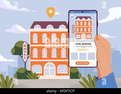 Application de réservation d'hôtel sur smartphone Illustration de Vecteur