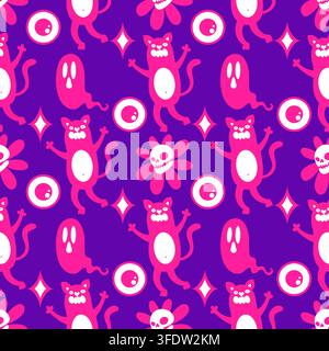 Motif chats sans couture animaux d'Halloween pour papier d'emballage et tissus et linge de maison et vêtements pour enfants imprimés Banque D'Images