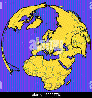 carte du monde électrique de l'Europe rendue en pop art avec impression héliographique vintage avec points Ben-Day et contours audacieux pour décoration murale encadrée, conception d'affiche Illustration de Vecteur