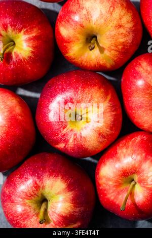 Pommes Gala biologiques rouges brutes en grappe à manger Banque D'Images