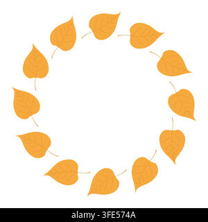 Couronne circulaire de douze feuilles en forme de cœur orange avec veines visibles et tiges pointant vers l'extérieur. Design automnal symétrique parfait pour une décoration saisonnière Illustration de Vecteur