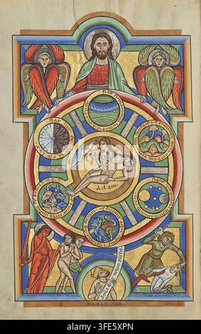 8363. Missel de Stammheim, un manuscrit médiéval créé vers 1170 à Hildesheim, en Allemagne. L'illustration représente la Création du monde, dépeint Banque D'Images