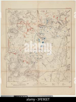 Une carte du XXe siècle de la guerre austro-prussienne, en particulier de la bataille de Sadowa en 1866, montrant les caractéristiques topographiques et les mouvements des troupes en République tchèque, avec une grille étiquetée et des symboles. Banque D'Images