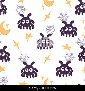 Motif vectoriel sans couture avec araignées et toiles d'araignée d'Halloween Illustration de Vecteur