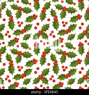 Houx de Noël baies d'hiver motif répétitif sans couture. Fond pour papier peint, impression mode, textile, tissu, scrapbooking, invitation, carte de Noël, décoration, festif, traditionnel, simple Illustration de Vecteur