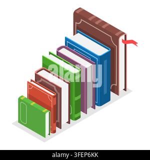 Illustration plate isométrique en 3D de mains avec des livres, études et éducation, littérature et lecture. Élément 3 – Photomontage Banque D'Images