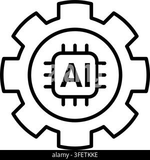 Icône d'automatisation IA avec puce d'intelligence artificielle à l'intérieur d'un engrenage. Symbole simple en trait noir pour l'apprentissage automatique, la technologie intelligente, l'automatisation des processus Illustration de Vecteur