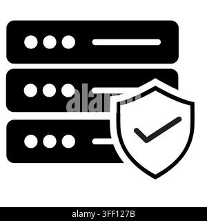 Icône de serveur sécurisé. Signe de protection des données. Symbole solide de cybersécurité. Serveurs avec boucliers de sécurité sont logo vérifié. style plat. Banque D'Images